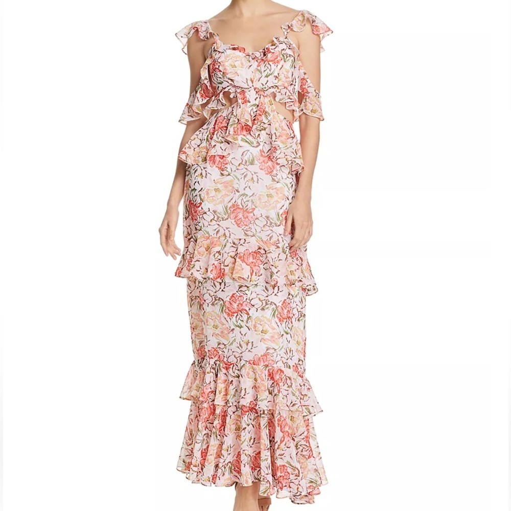 BNWT WAYF Milan Ruffled Cutout Maxi Dress